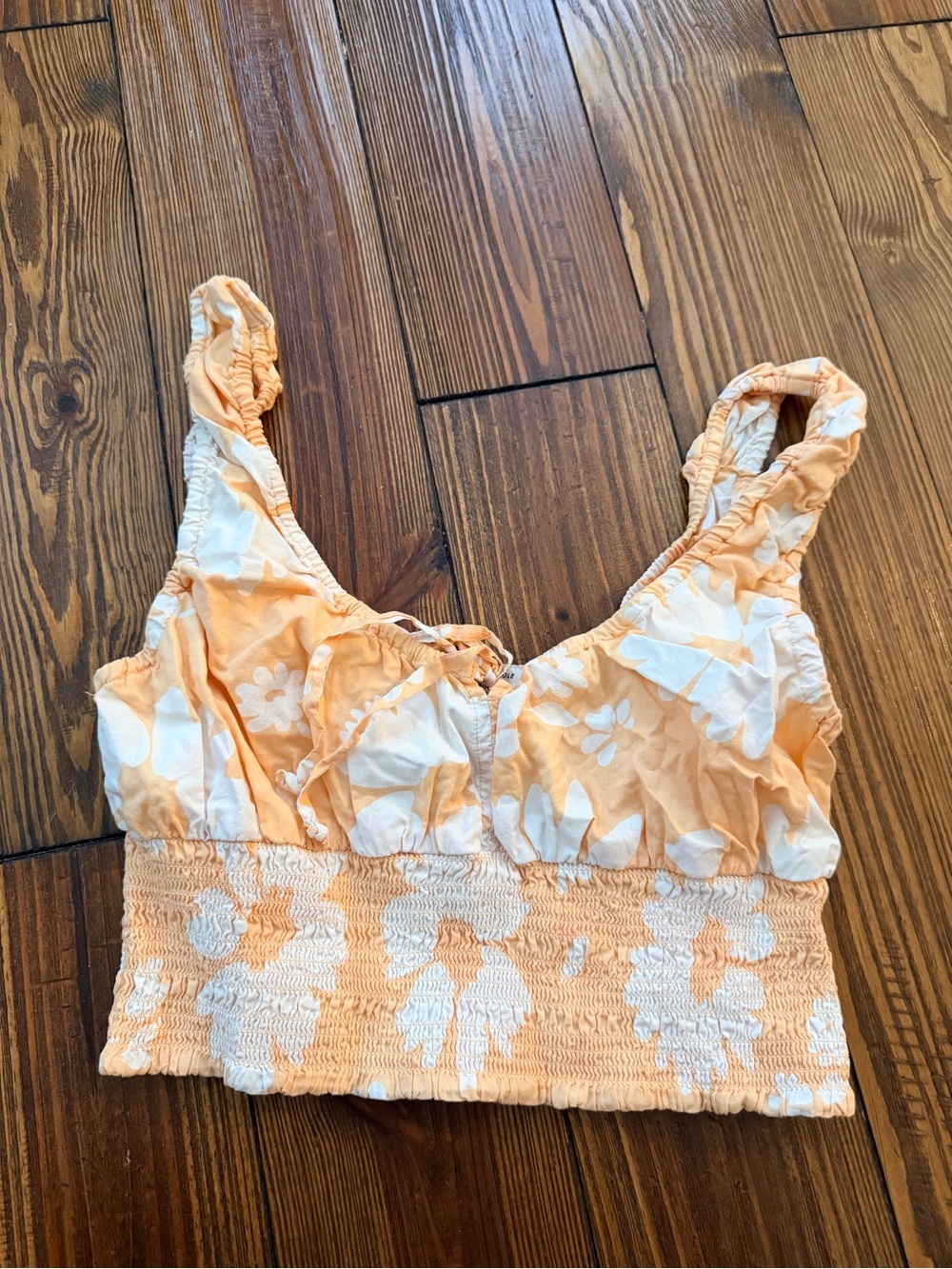 American Eagle Outfitters Peach and White Floral Smocked Tank